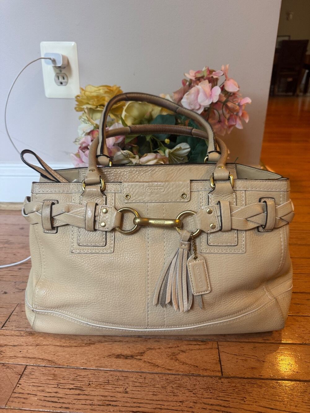 Vintage Coach Hampton Shoulder Tote in Camel Tan Pebbled Leather #10529 (500